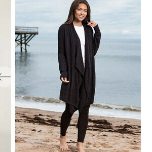 Barefoot Dreams S/M CozyChic Lite Island Wrap Cardigan Heather Black Long Draped